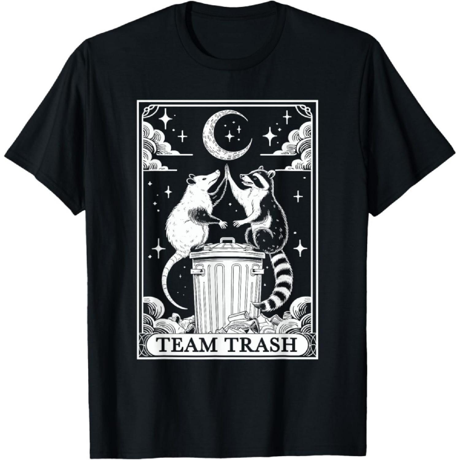 HQDSAD Tarot Card Vintage Team Trash Crescent Moon Opossum Raccoon T-Shirt S