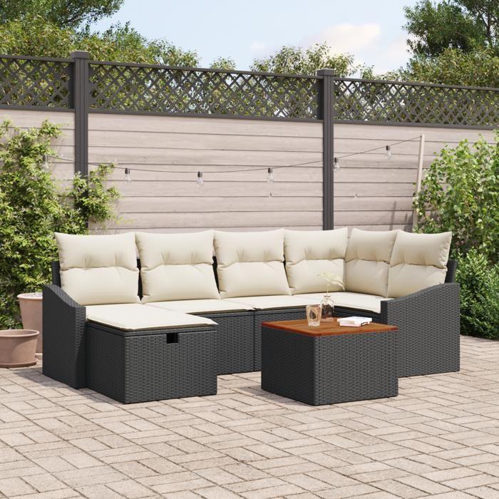 VidaXL Ensemble de canapé de jardin 7 pièces avec coussins Noir Poly Rattan 3360897