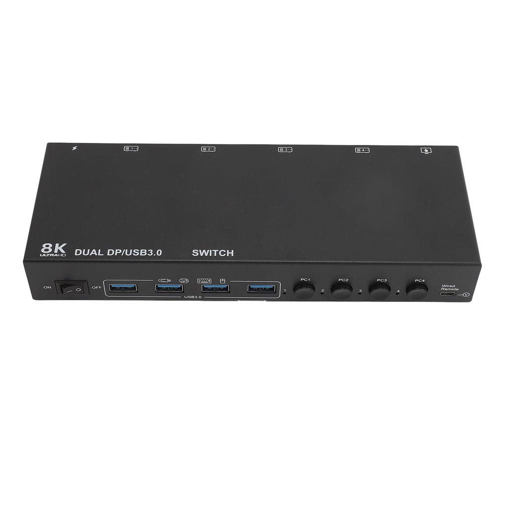 Dual DP KVM Switch 8K30Hz 4K144Hz EDID Emulator Supports Copy and Extended Display 4 In 2 Out