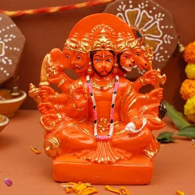 Panchmukhi Hanuman Murti | Statue for Home Decor, Gifting, Protection from Evil Eye, 15.2 (Orange Gold), Religious