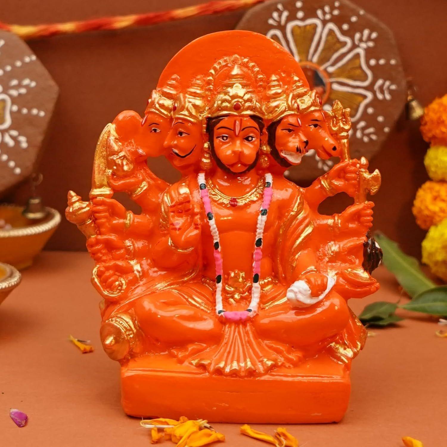 

Пятиликий Хануман Мурти | Статуэтка для домашнего декора, в подарок, для защиты от сглаза, 15.2 (Оранжевое золото), религиозный