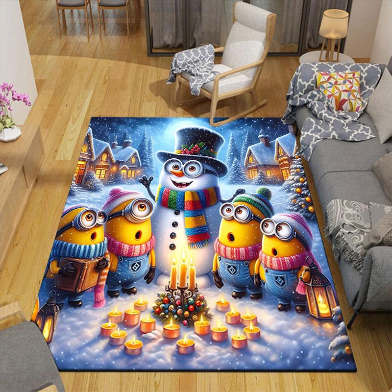 1Pc Merry Christmas Minions Rug Office Carpet Indoor Outdoor Doormat Nonslip Soft And Comfortable Living Room Christmas Halloween Gift D91845