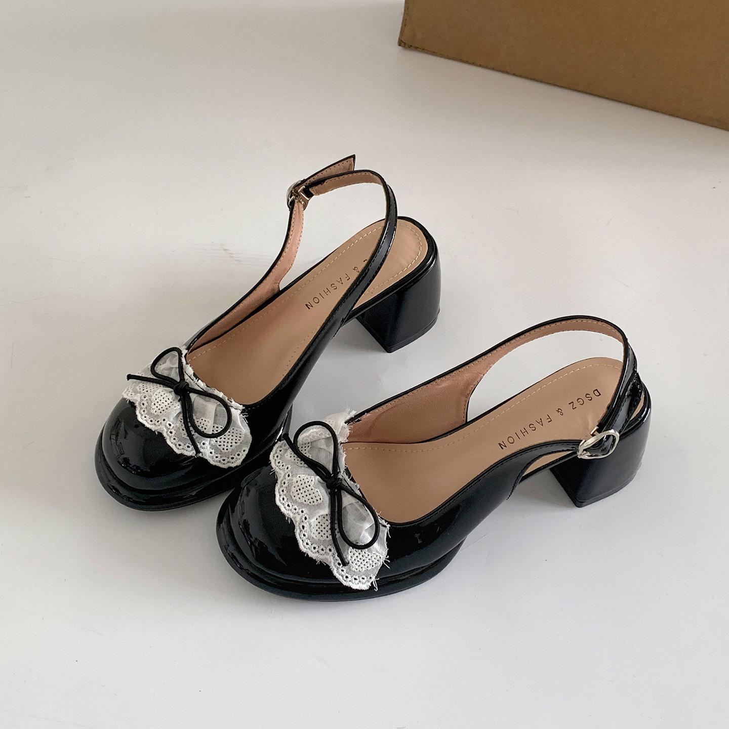 

Popular retro black bag head thick heel sandals women s 2025 new summer skirt versatile non-slip French sandals 35 чорний