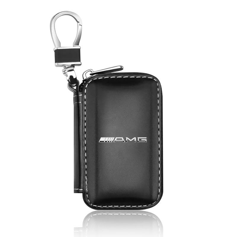 Leather Emblem Car Key Case Keychain Zipper Key Case Bag Car Accessories For Mercedes-Benz AMG C500 C200 C300 A B C E GLA CLA GLK GL ML GLE W204 W205