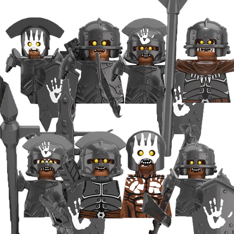 MOC Středověké Vojenské Stavební Kostky Elfský Bojovník Ork Rohan Gondor Rytíř Sada Postav Zvířecí Armáda Zbraň Luk Kuše Hračka