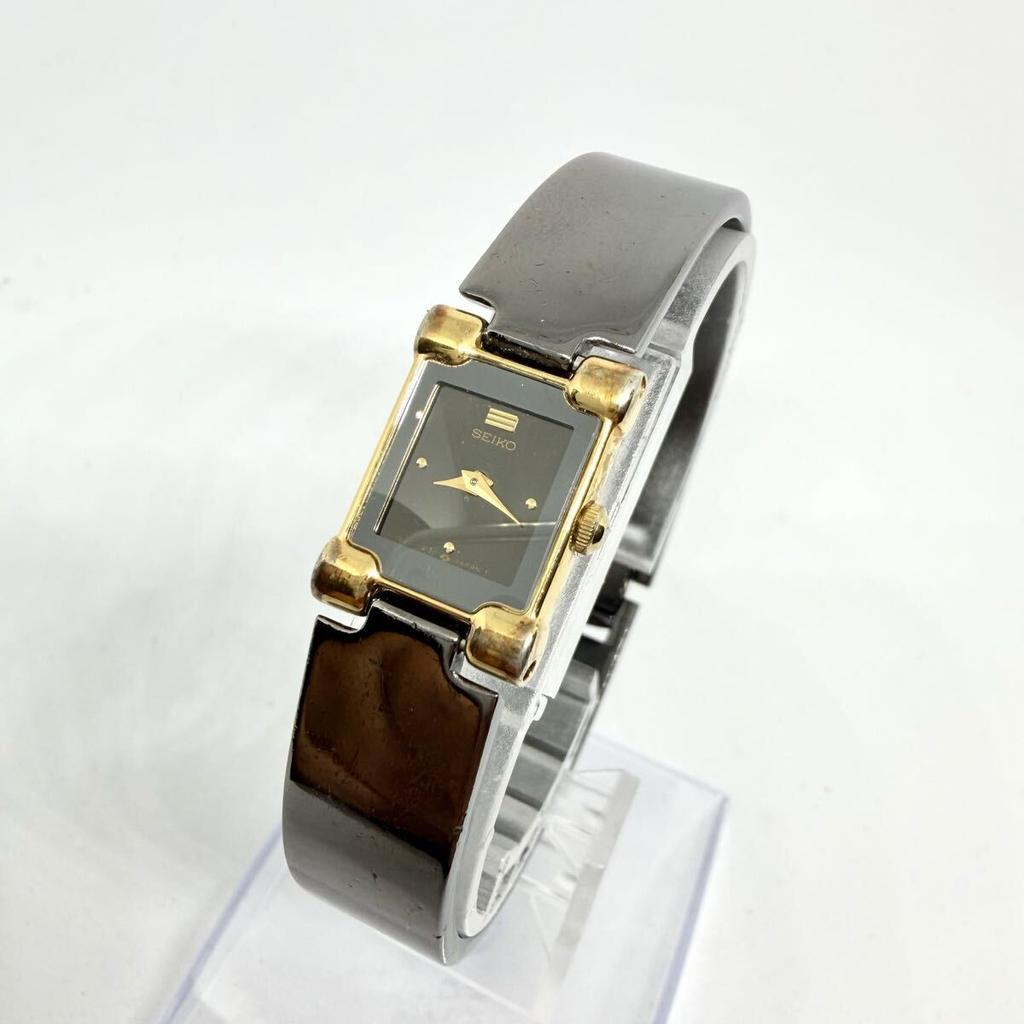 New Battery SEIKO Bangle Watch Square Seiko Quartz Watch Included. 1E20-5750 Women's Working.