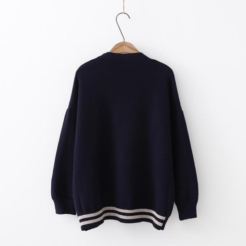 Womens Oversized Knit Cardigan 2026 Loose V-Neck Sweater With Cat Embroidery Soft Warm Long Sleeve Outerwear