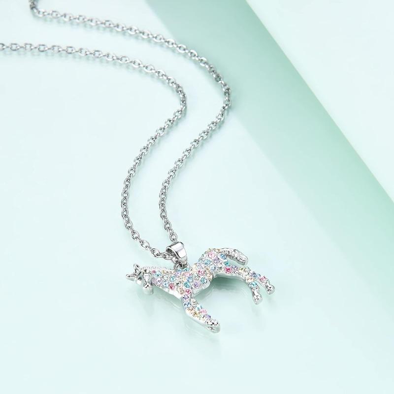 Girls Horse Necklace Gifts,Little Rainbow Horse Jewelry for Women, Zircon Crystal Necklaces Pendant for Teen Girls Horse Lovers