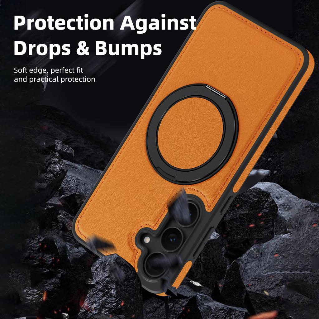 For Samsung Galaxy S25 FE Case with Ring Kickstand Magnetic Case PU Leather Back Cover