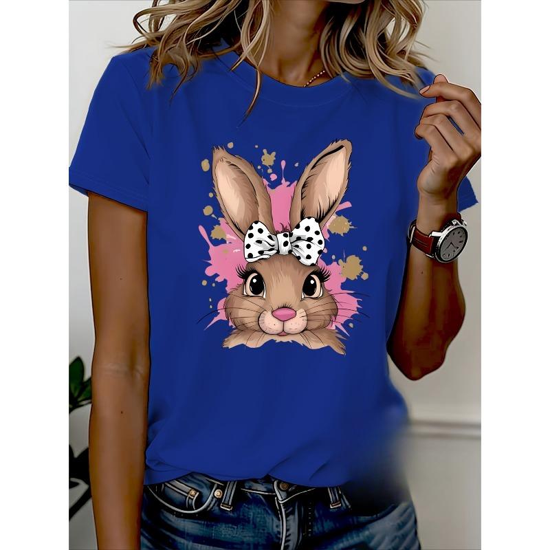 Women's 100% Pure T-Shirt - Easter Bunny Print Casual Crew Neck Short Sleeve Summer Daily Essential, Simple and Comfortable Top,