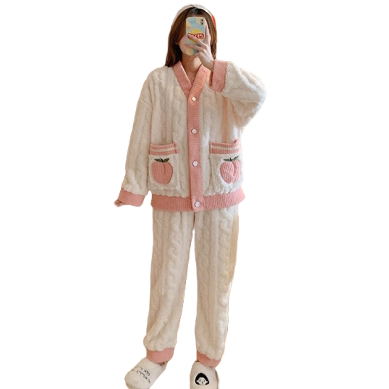 

Narebualo Cietupoop Пижама Домашняя одежда Плюс Бархатный Верх и Флисовый Пушистый Цветочный Спереди Однотонный Длинный Длинный Толстый Теплый Домашний костюм для и Зимы Женский Комплект, белый