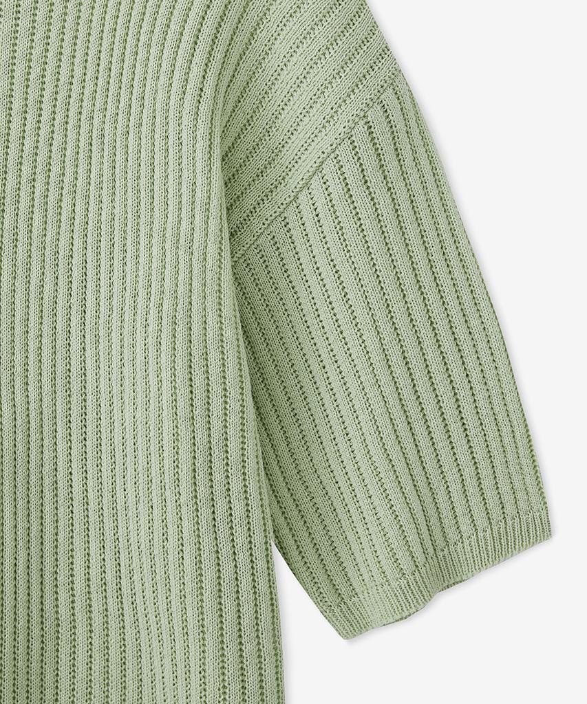 BLOND9 Cotton Rib Collar Short Sleeve Knit_Greenery