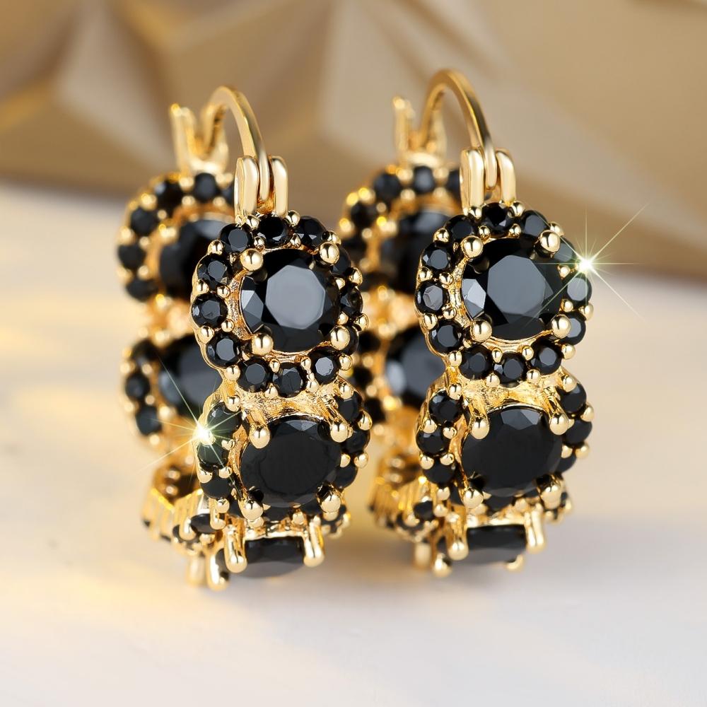 Exquisite Blue Cubic Zirconia Hoop Earrings for Women Elegant Purple Zircon Circle Earrings Wedding Party Jewelry Gift