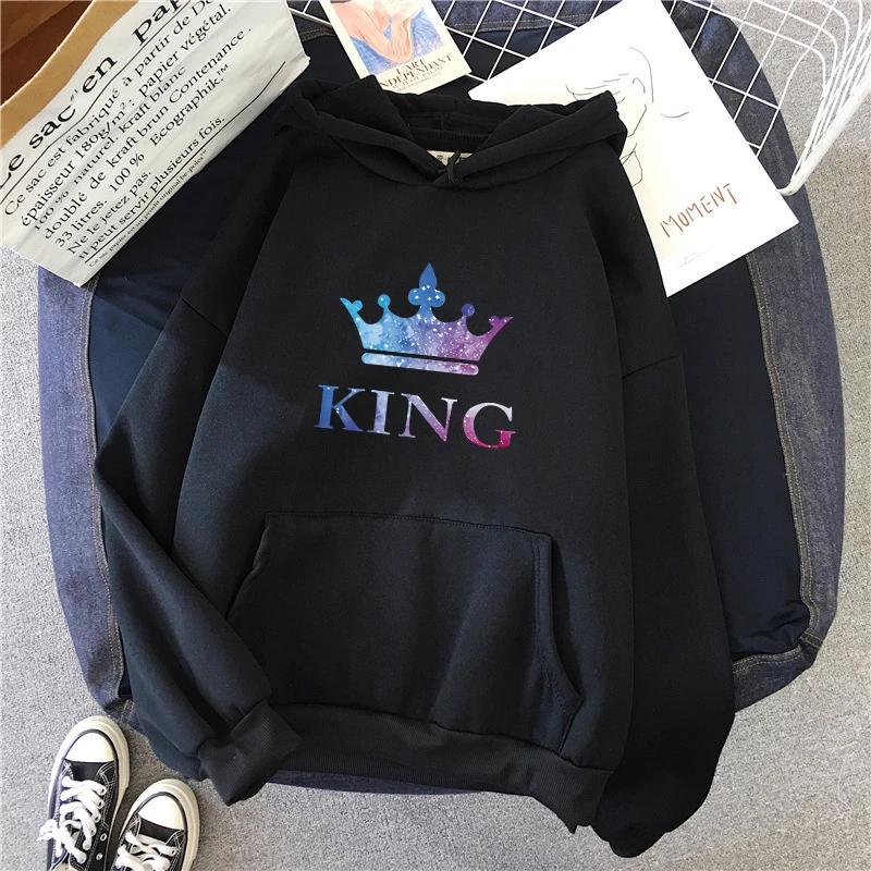 Queen King Print Sweatshirts Couples Daily Casual Sporty Hooded Long Sleeve Pullover Woman Men Home Outdoor Comfort Warm Hoodies