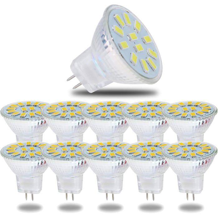 Lot de 10 ampoules LED MR11 GU4 5W - 6000K (Blanc froid) 600 lm, Remplace 50W 12V, Angle 120°