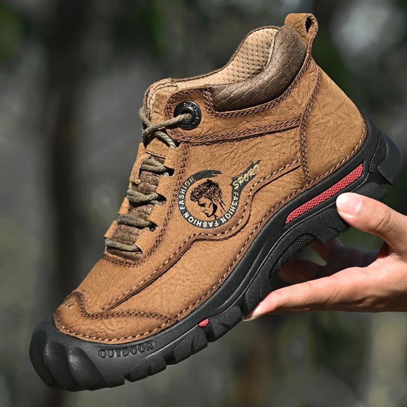Outdoor Herrenstiefel Echtes Leder Freizeitschuhe Klettern Wanderschuhe Warme Winterstiefel für Herren Hochwertiger Plateau Schneestiefel