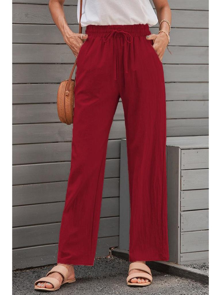 Herbst Damen Baumwoll-Leinen Kordelzug Weitbein Hose