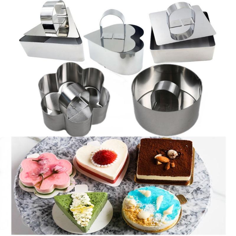 Stainless Steel Cake Ring Mousse Cake Mold Onigiri Sushi Tool with Push Plate Non-Stick Rice Ball Mold Sushi Maker Cake Tool