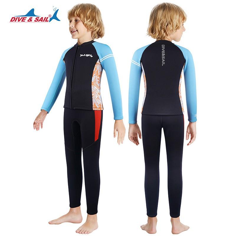Kids 2.5mm Neoprene Wetsuit Set Long Sleeve Warm Snorkeling Dive Suit Swimming Surfing Outdoor Water Sports