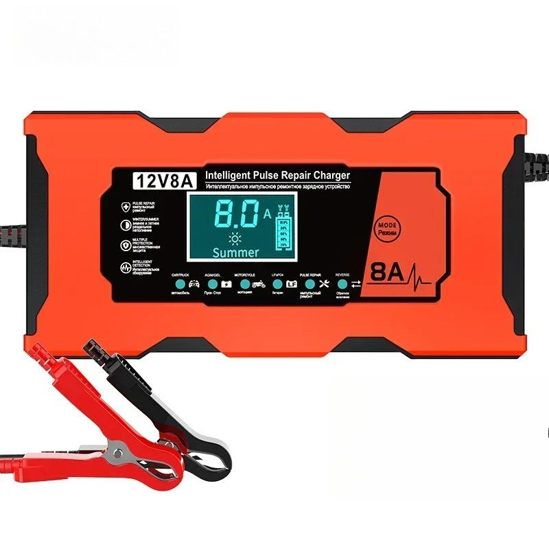 

Умное зарядное устройство для автомобильного аккумулятора 12 В 8 А, импульсный ремонт, быстрая зарядка для авто, мото, AGM, гелевая, влажная, свинцово-кислотная LiFePO4, зарядка аккумулятора US Plug оранжевый
