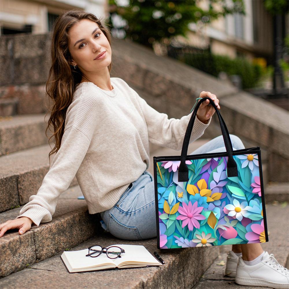 Floral Pattern Tote Bag Casual Daily Handbag Large Capacity Reusable Shopping Bag
