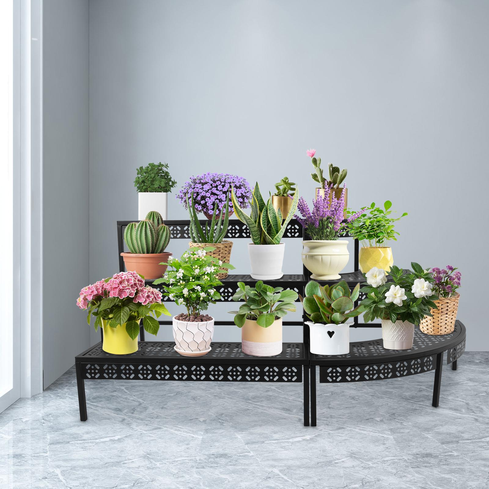 

3-ярусная подставка для растений для использования в помещении и на открытом воздухе, многоуровневая полка для демонстрации цветочных горшков, прочный металлический стеллаж-органайзер для сада