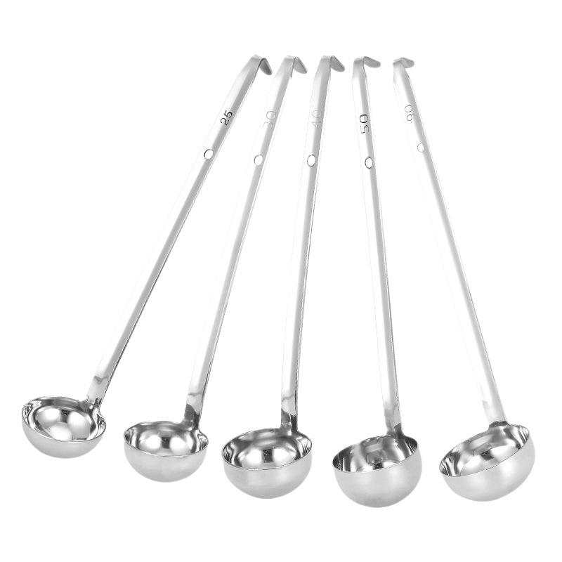 Stainless Steel Deepened Quantitative Spoon - Long Handle, Ounce Measure, Multiple Sizes, Ideal for Soups and Juices.