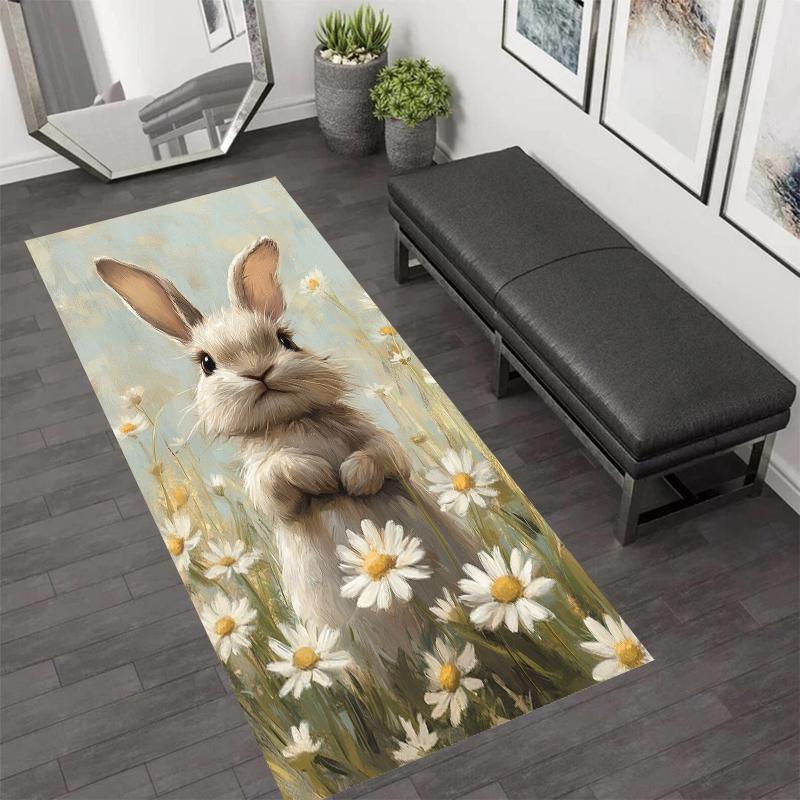 

Cute Rabbit Pattern Long Runner Rug Fresh Floral Non-Slip Kitchen Mat Hallway Entrance Doormat Soft Absorbent Home Carpet 40X120CM