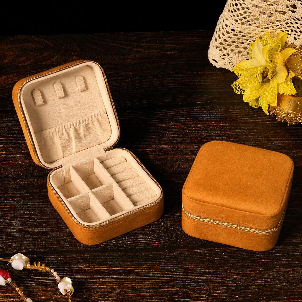 High-End Jewelry Storage Box with Mirror Pattern for Rings, Earrings, Necklaces - Women's Zipper Style Organizer.