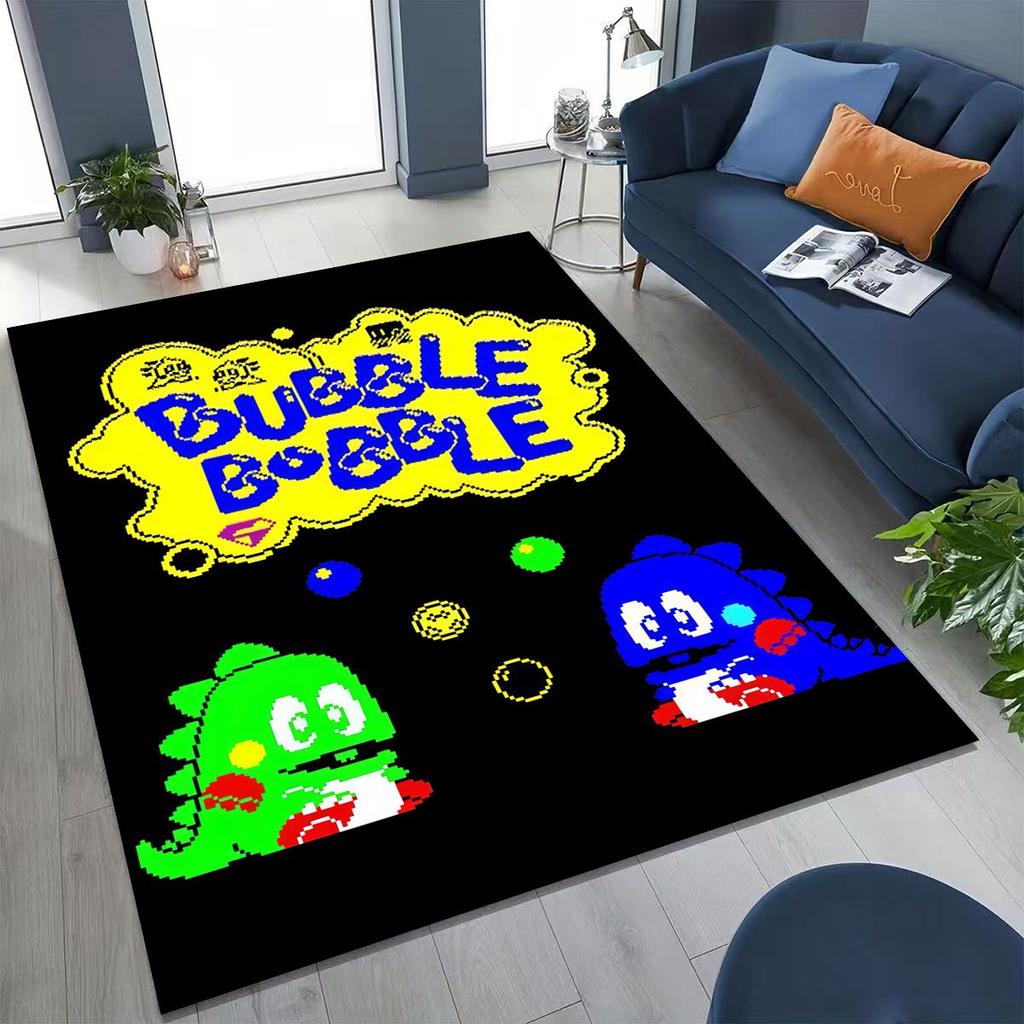 3D Retro Game Bubble Bobble Cartoon Gamer Rug for Bedroom Living Room Sofa Home Doormat Decor, Large Kid Play Non-slip Floor Mat