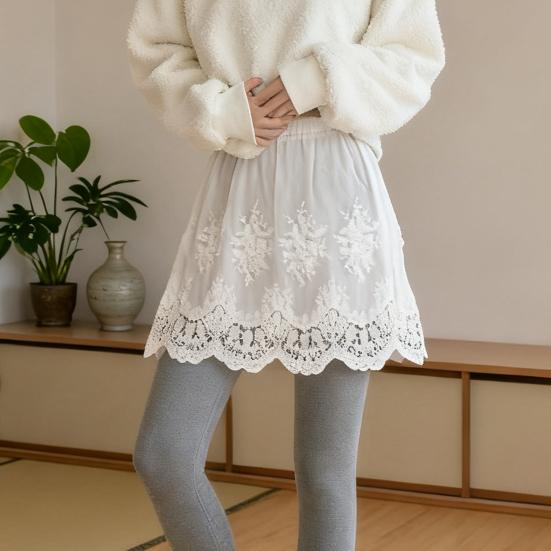 Extensie Cămașă Femei Elastic Talie Înaltă Dantelă Broderie Ajour Model Floral Mini Fustă Culoare Solidă Extensie Cortină Fesier