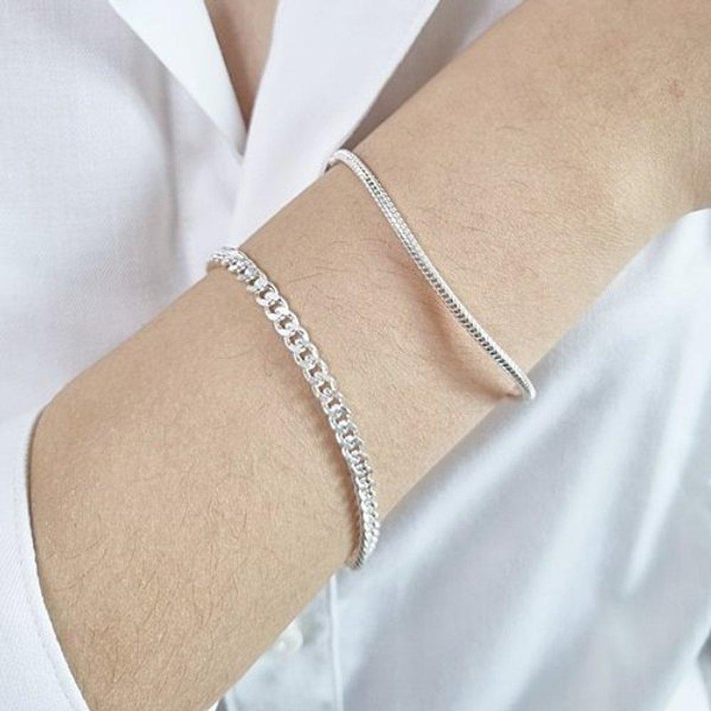 Curved 3mm Silver Bracelet Popular Couple Sterling Silver Birthday Gift for Son