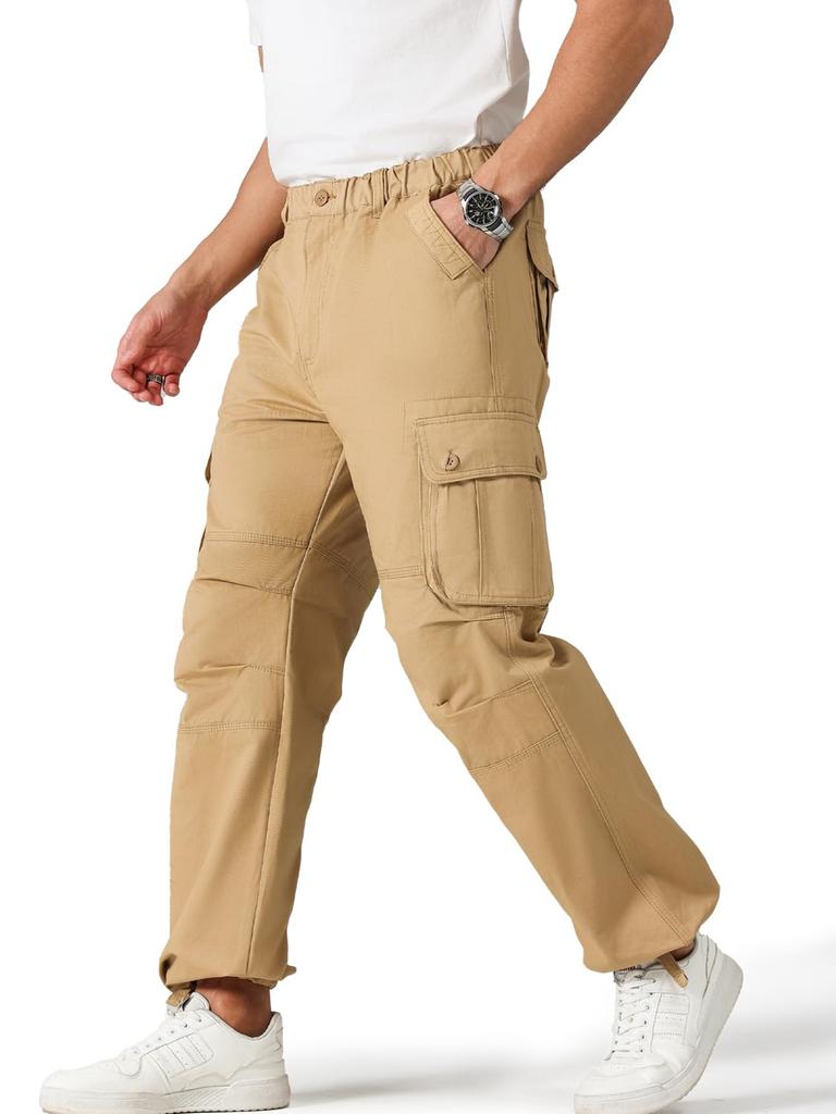 Swoemc Cargo Sizes Loose Solid Winter Men's Pants, 6-Pocket Trousers, M-5XL, Workwear, Fit, Multi-functional, Cotton, Color, Spring, Autumn, (Khaki,