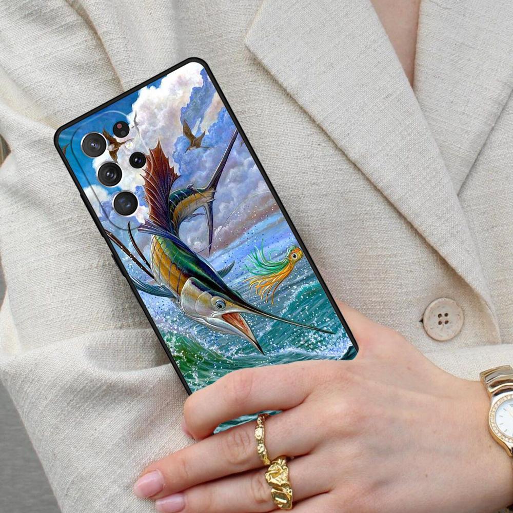 Blue Marlin Painting Cell Phone Case for Samsung Galaxy S26 Ultra S25 S24 S23 S22 S21 S20 Note10 Cover