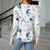 Women's Tops Long Sleeve Cuffs Button-Up Shirt V-Neck Casual Loose Tee Floral Tops