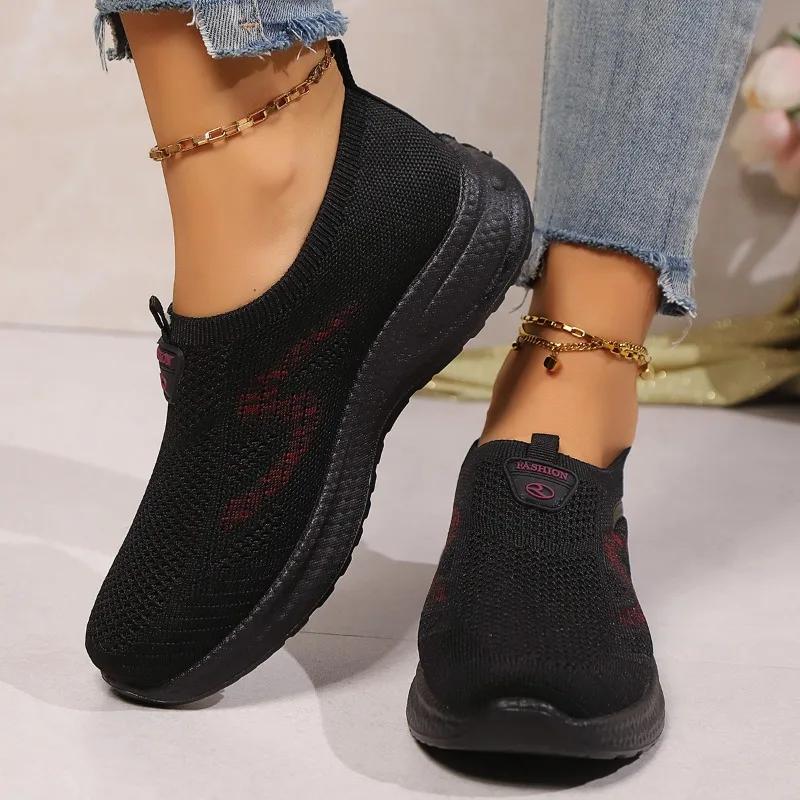 Modeschuhe Damen 2024 Mesh Damen Vulkanisierte Schuhe Outdoor Damen Sneaker Mischfarbe Runde Zehenpartie Flacher Absatz Slipper Damen Freizeitschuhe