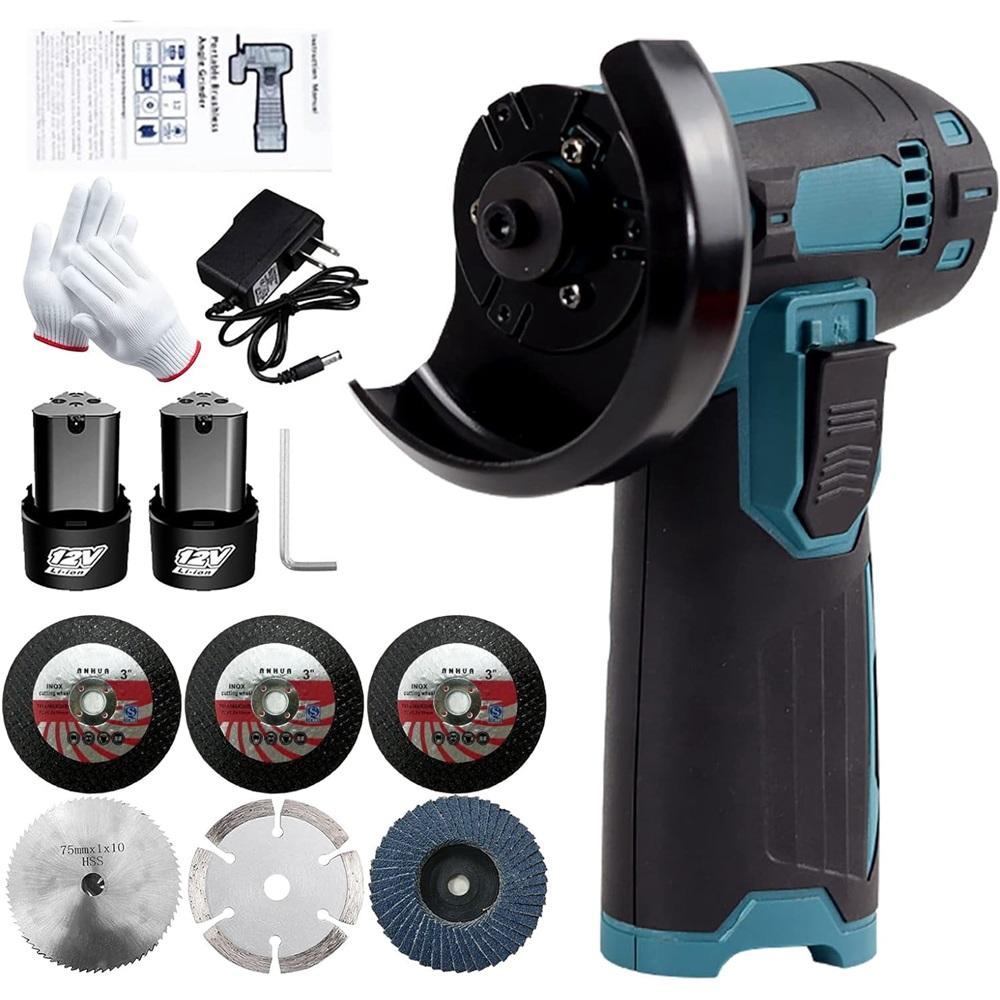 

19500rpm electric grinding tool mini handheld cutter, with 2 pieces of 12V 1300mAh batteries and 6 cutting discs синій