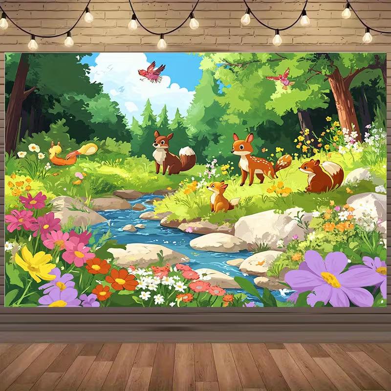 2D Spring Forest Animals Backdrop for Woodland & Nursery Events 47.2x31.5inch/120*80cm