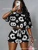 American Street Style Flower Polka Dot Print Navel T-shirt Wide-leg Shorts Set, Large Size Loose Outer Wear Running