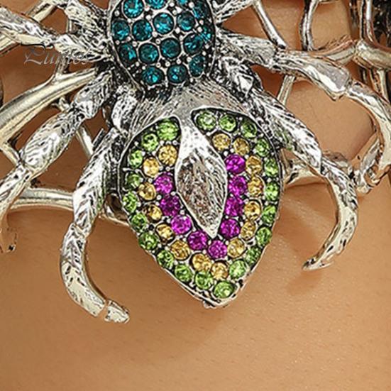 Dainty Alloy Wrist Decor Vintage Rhinestone Spider Bracelet, Gothic Punk Adjustable Stretch Bangle Style for Men Women, Mysterious Halloween