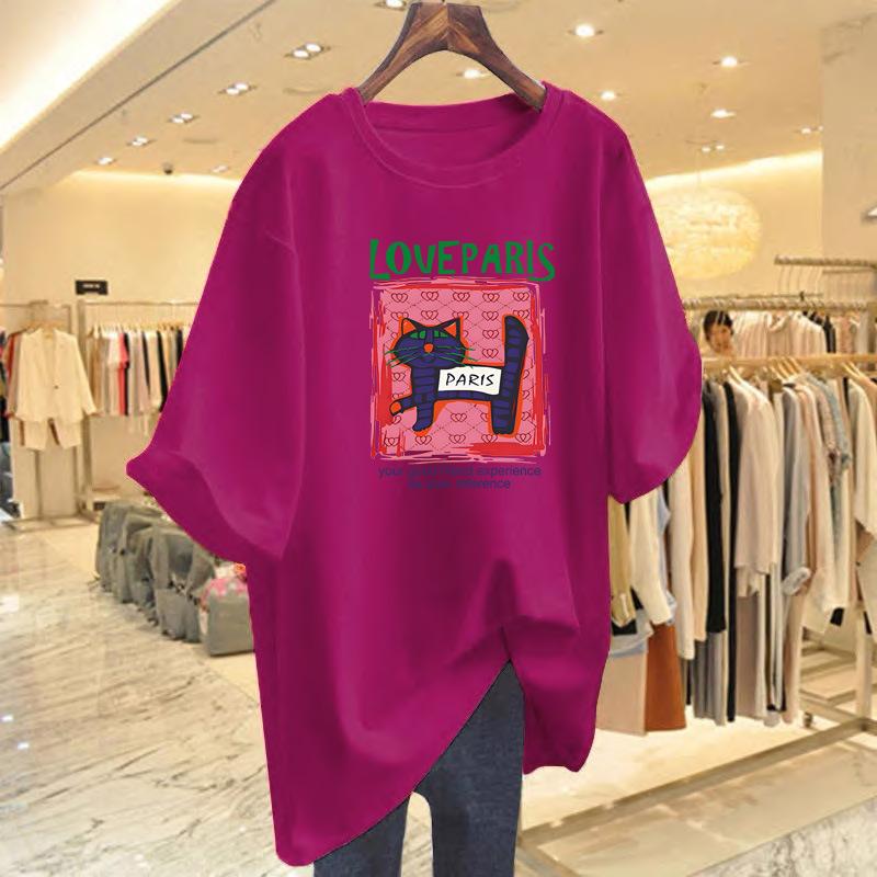 With Shark Pants, Barbie Pants, Top, Short-sleeved T-shirt, Women's Versatile Spring and Summer New Medium and Long Fart-covering Half-sleeved Top