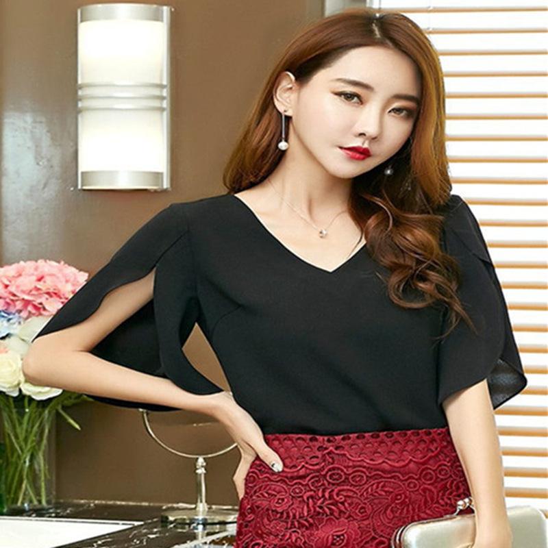Women Summer Red Apricot Black Batwing Sleeve Blouse