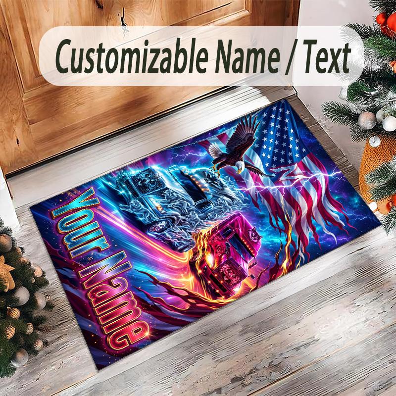 Truck Theme Crystal Velvet Rug Personalized Custom Name Text Soft Floor Mat Home Decor