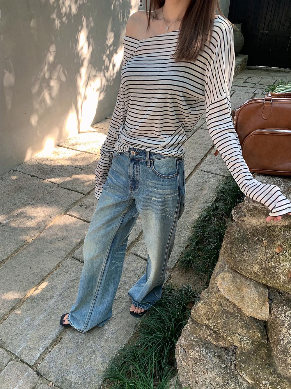 

Yuyi 2025 Spring American Style Paint Splatter Women s Retro Straight-Leg Jeans L (up to 60 kg) синий