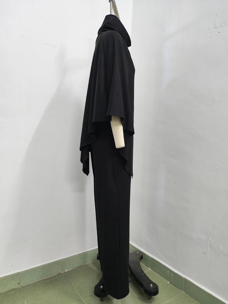 European & American Women's Fall/Winter Fleece Stand-up Collar Cape and Wide-leg Pants Set
