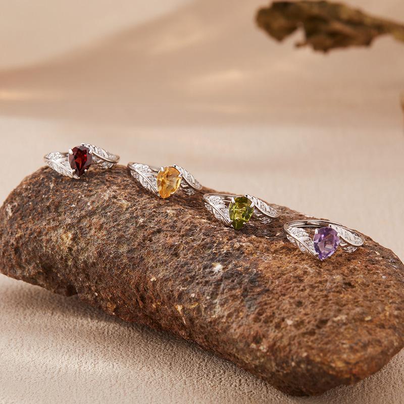 Color Treasure Jewelry Natural Citrine Ring S925 Sterling Silver Topaz Garnet Amethyst Open Ring