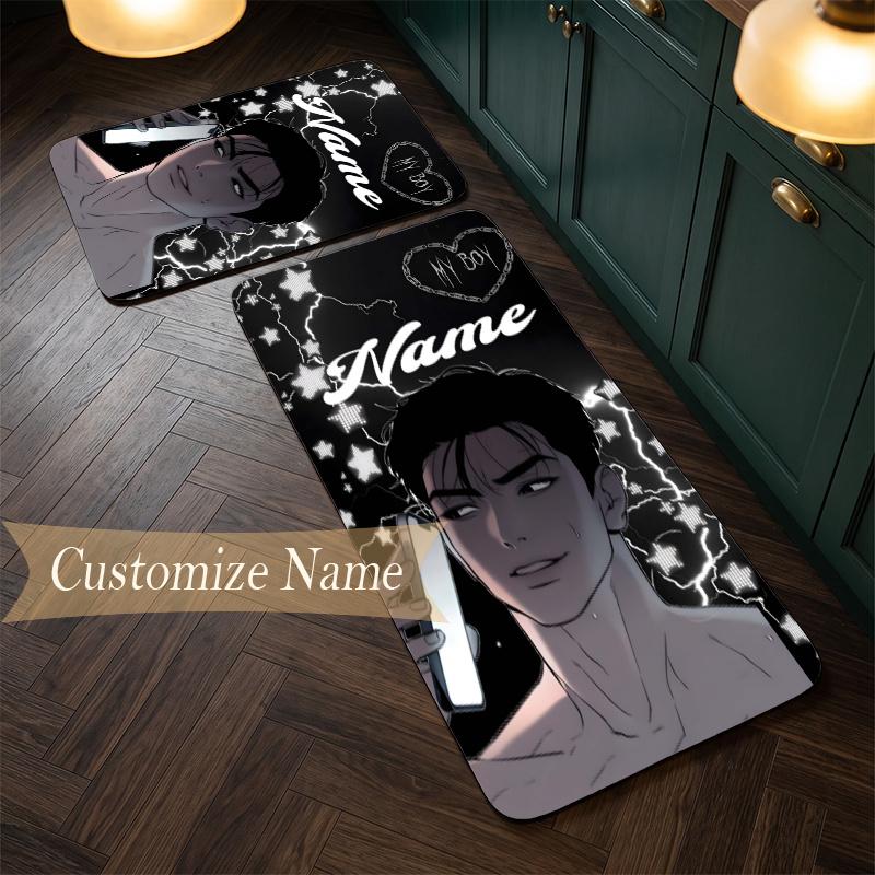 Joo Jaekyung (1) Customize Name Flannel Kitchen Mat Soft Non-Slip Kitchen Floor Runner Rug for Home Kitchen Decor