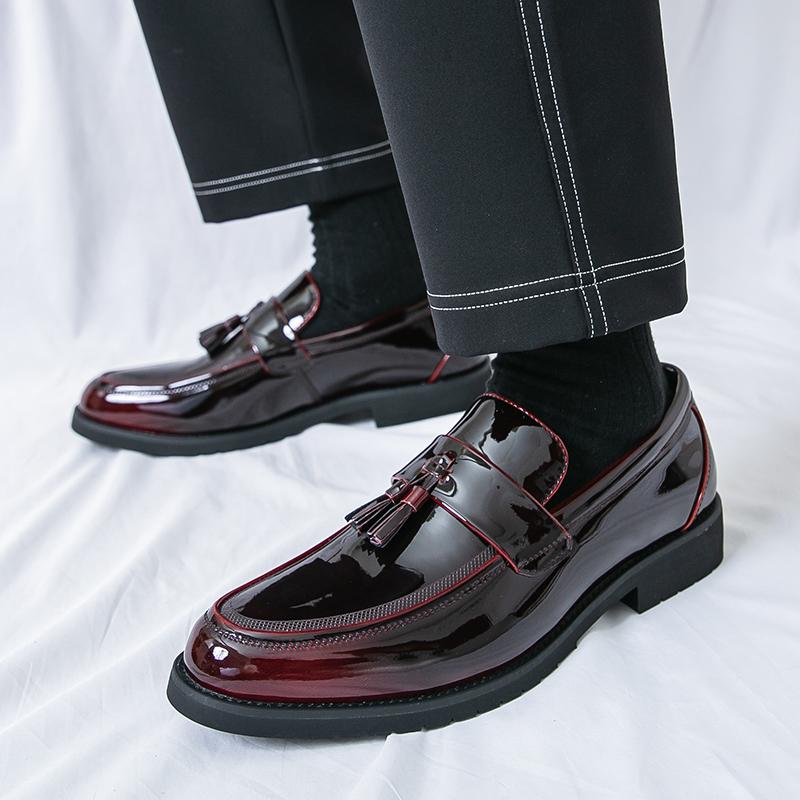 Men Loafers Green Leather Shoes Thick Sole Formal Business Wedding Dress Prom Red Shoes Large Size