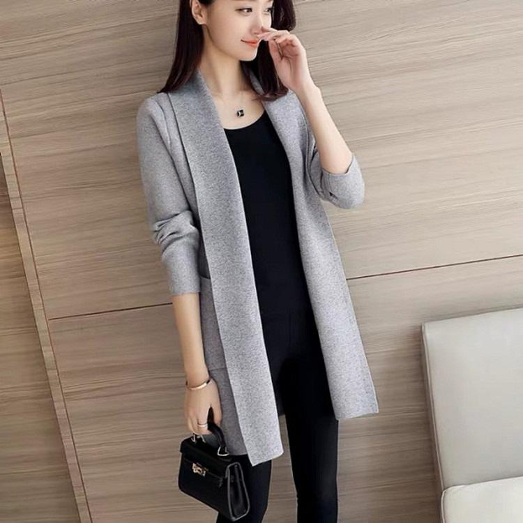 Autumn and winter new Korean version versatile loose pocket medium and long cardigan jacket women's long sleeves
