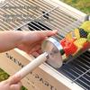 Panier à Grillades Rond Rotatif Portable d'Extérieur avec Poignée en Bois Maille d'Acier Inoxydable Outil de Cuisson Barbecue pour Camping Pique-nique
